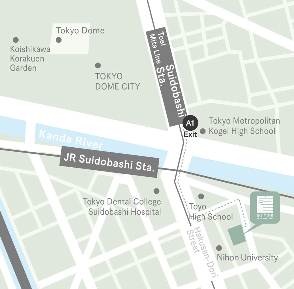 都営三田線〈水道橋駅 A1出口 〉からの地図