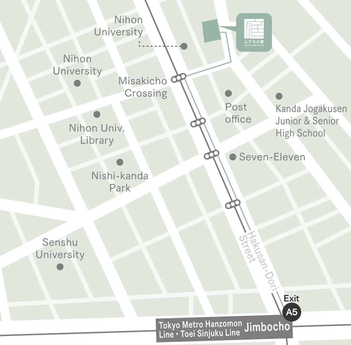 都営新宿線・東京メトロ半蔵門線〈神保町駅A5出口〉からの地図