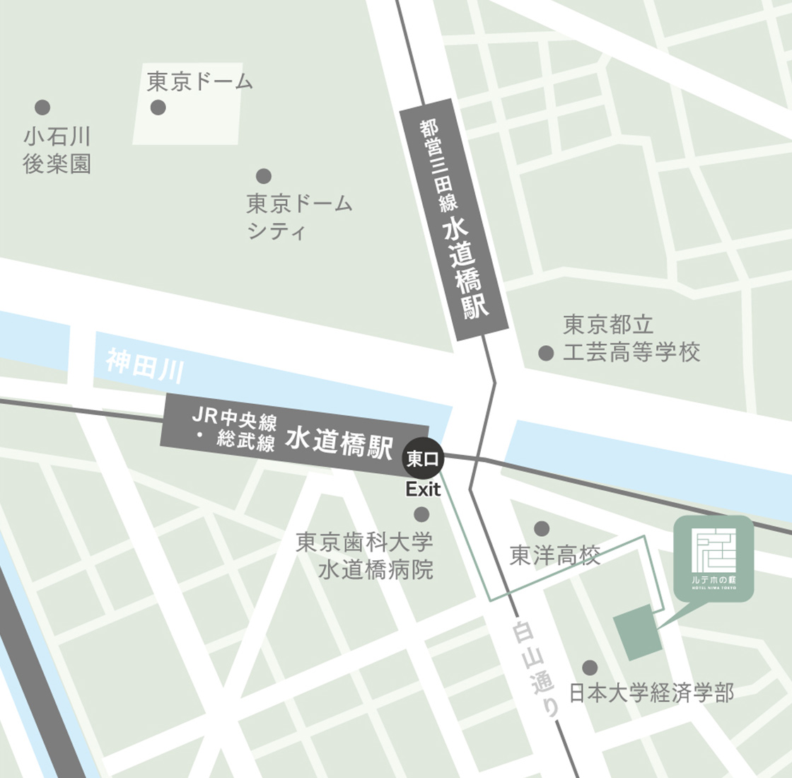 JR中央線・総武線〈水道橋駅 東口 〉からの地図